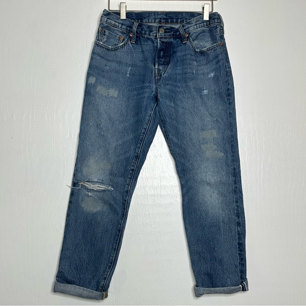 Levis 501‎ Womens Jeans Straight Fit Size 26 Distressed Rolled Hem Embroidered